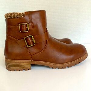 Madden Girl JKayce Brown Sweater Knit Ankle Boots with Buckle Detail, Size 5
